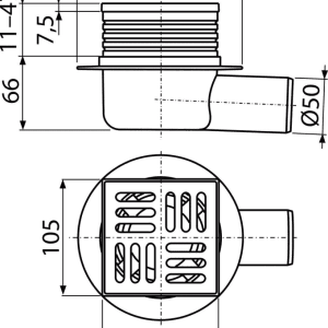 SIPHON EN PP AVEC GRILLE EN INOX 105*105MM TERASSE APV26