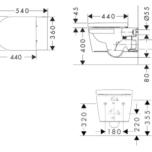 CUVETTE SUSP 540 ELUPURA S AQUAFALL FLUSH BLANC  + ABATTANT DE WC ELUPURA ORIGINAL S SOFTCLOSE ET QUICKRELEASE BLANC