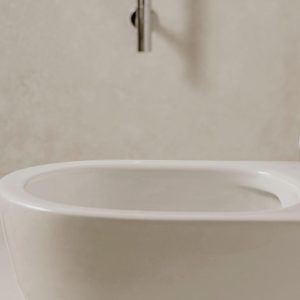 CUVETTE SUSPENDUE ONA RIMLESS ROUND BLANC + ABATTANT SAMAR ROUND SLIM NEW SOFT CLOSE POUR CUVETTE  ONA